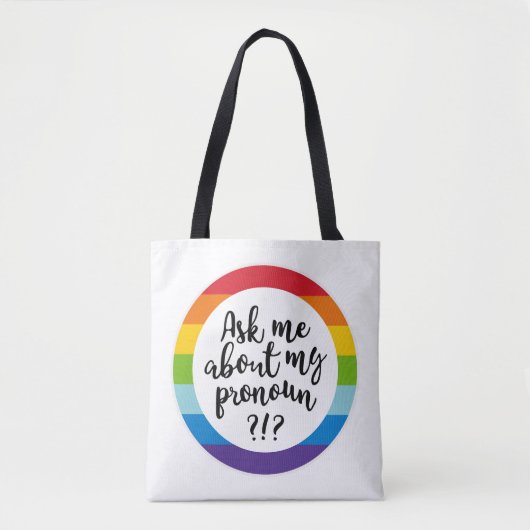 Vraag me naar m'n pronoun? tote bag (Voorkant)