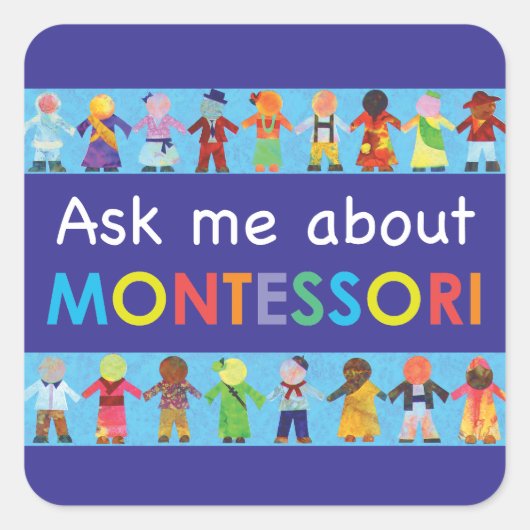 Vraag me naar MONTESSORI Vierkante Sticker (Voorkant)