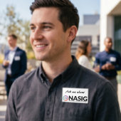 Vraag me naar NASIG white Naambadge