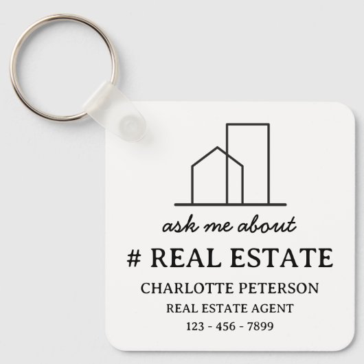 Vraag me naar onroerend goed sleutelhanger (Voorkant)