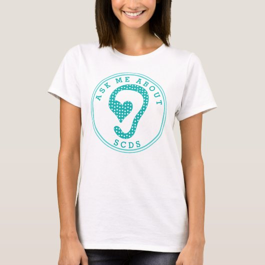 Vraag me naar SCDS (Aqua en Polka Dot) T-Shirt (Voorkant)