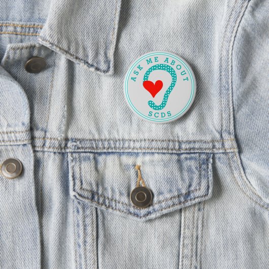 Vraag me naar SCDS (Red Heart en Aqua) Button (In situ)