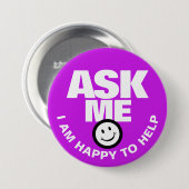 Vraag me of ik blij ben met paarse knop ronde button 7,6 cm (Voorkant /achterkant)