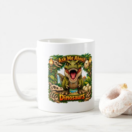 Vraag me over dinosaurussen – Warme Chocolade | Koffiemok (Met donut)