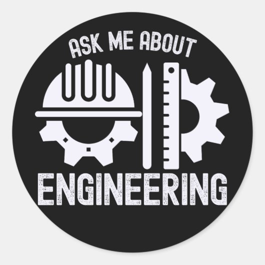 Vraag me over engineering ronde sticker (Voorkant)