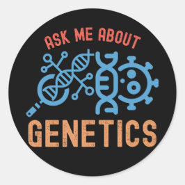 Vraag me over genetica, citaten over genetica ronde sticker