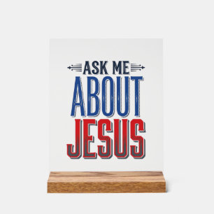 Vraag me over Jezus Vintage Christelijk T-shirt on Acryl Bord