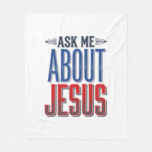 Vraag me over Jezus Vintage Christelijk T-shirt on Fleece Deken
