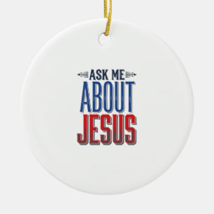 Vraag me over Jezus Vintage Christelijk T-shirt on Keramisch Ornament
