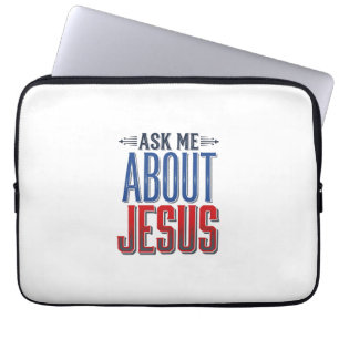 Vraag me over Jezus Vintage Christelijk T-shirt on Laptop Sleeve