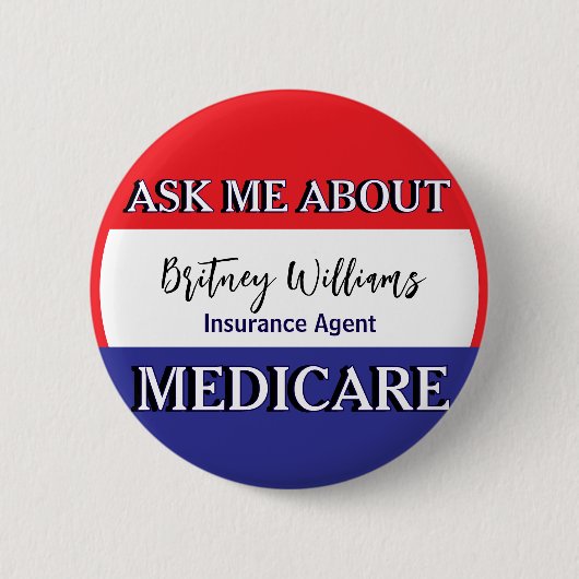 Vraag me over Medicare Rood Wit Blauw Ronde Button 5,7 Cm (Voorkant)