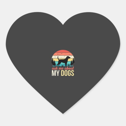 Vraag me over mijn honden Retro Sunset_1 Hart Sticker (Voorkant)