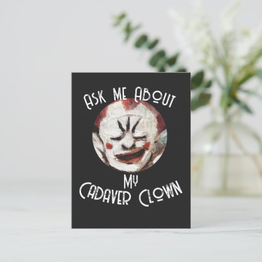 Vraag me over mijn lijkclown uitnodiging briefkaart (Staand voorkant)