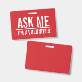 Vraag me | Rode vrijwilligers-badge Badge (Voor- en achterkant)