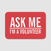 Vraag me | Rode vrijwilligers-badge Naamplaatje (Voorkant)