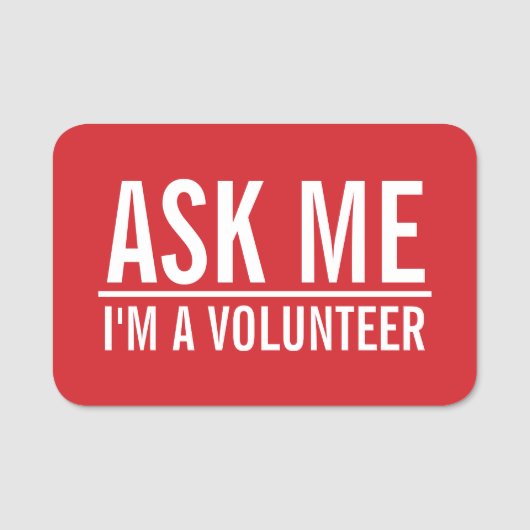 Vraag me | Rode vrijwilligers-badge Naamplaatje (Voorkant)