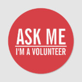 Vraag me | Rode vrijwilligers-badge Naamplaatje (Voorkant)