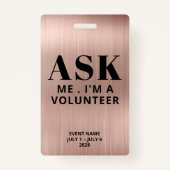 Vraag me Roos Gold Vrijwilliger Badge (Achterkant)