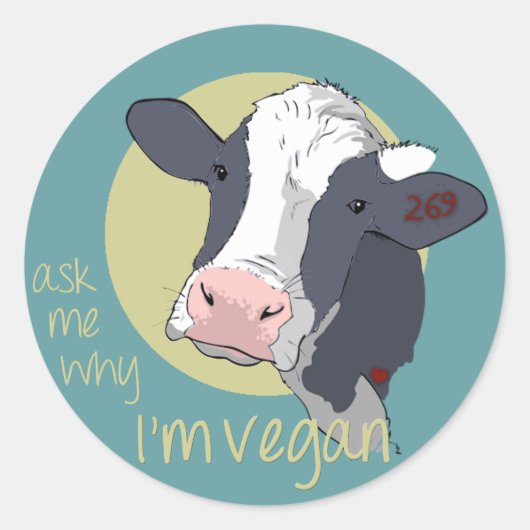 Vraag me waarom ik Vegan ben Ronde Sticker (Voorkant)