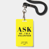 Vraag Mee Gele Vrijwilliger Badge (Voorzijde met lanyard)