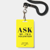 Vraag Mee Gele Vrijwilliger Badge (Achterkant met lanyard)