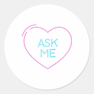 Vraag Mij Neon Hart Valentijn Vriendin Vriendje F Ronde Sticker