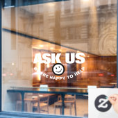 Vraag ons dat we graag blanke zwarte glimlach help raamsticker (Cafe Raam)