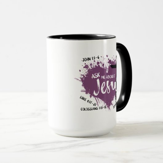 VRAAG OVER JESUS Christelijk evangelscript Paars Mok (Voorkant rechts)