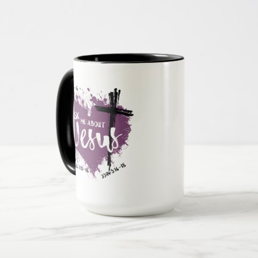 VRAAG OVER JESUS Christelijk evangelscript Paars Mok (Voorkant links)