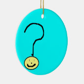 vraagteken emoji , digitale kunst door kinderen :  keramisch ornament (Rechts)