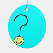 vraagteken emoji , digitale kunst door kinderen :  keramisch ornament (Links)