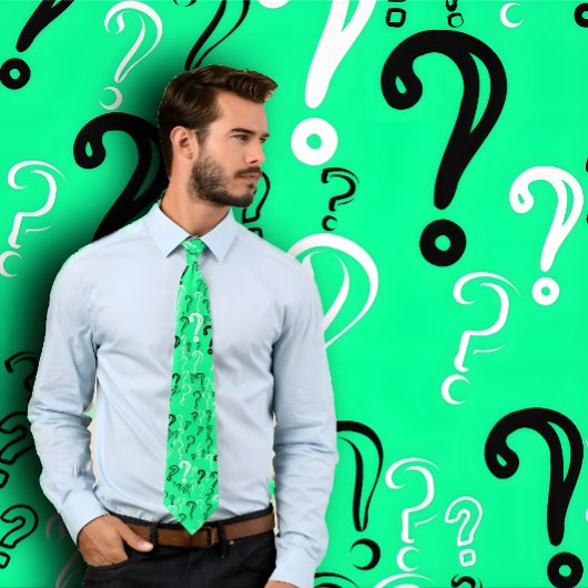 Vraagtekens Das- Wit, Zwart, Lentegroen Stropdas