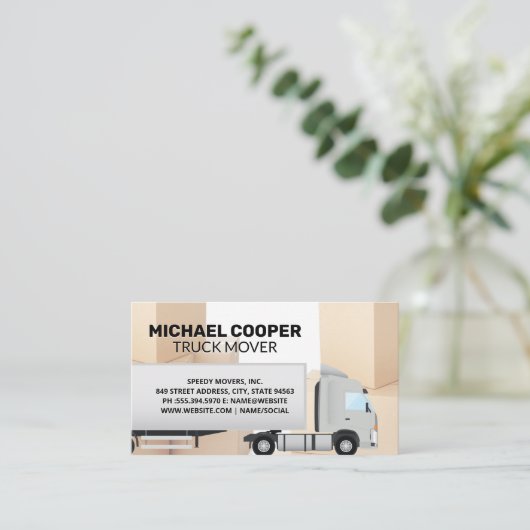 Vrachtauto | Verhuizers | Verhuisdozen Visitekaartje (Staand voorkant)