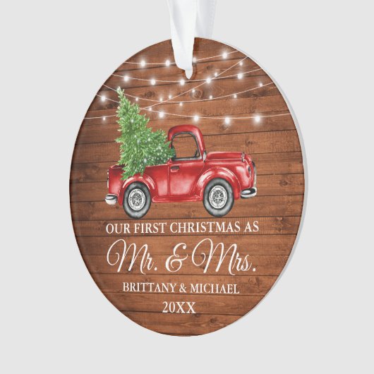 Vrachthout Eerste Kerstmis Mr en Mrs. Ornament (voorkant)