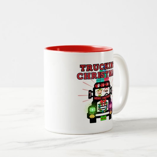 Vrachtkerst met Sinterklaas aan het stuur Tweekleurige Koffiemok (Voorkant rechts)