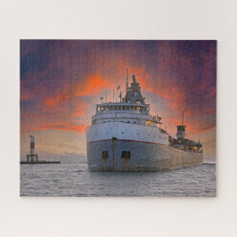 vrachtschip dat aankomt in de haven van Holland Legpuzzel