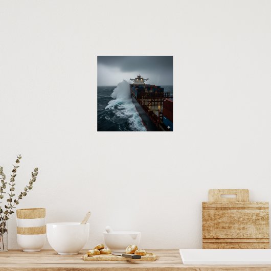 Vrachtschip in zware Zeeen Poster (Keuken)