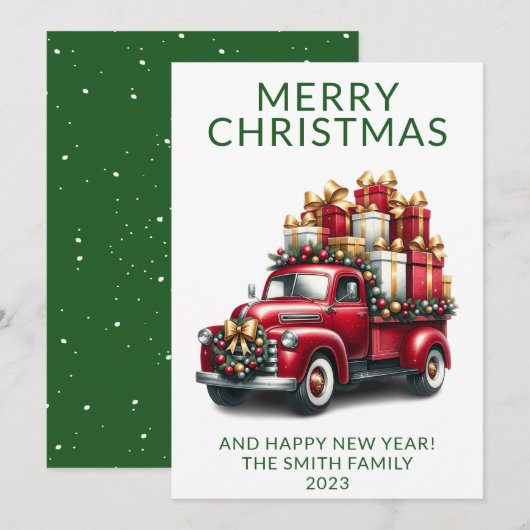  Vrachtwagen Cadeaus Groene Kerstmis Kaart (Voorkant / Achterkant)