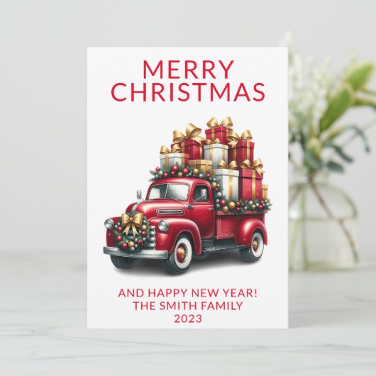  Vrachtwagen Cadeaus Rode Kerstmis Kaart (Staand voorkant)