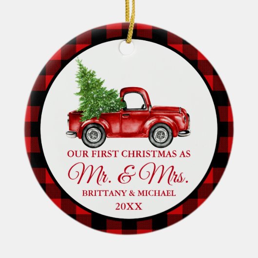  Vrachtwagen Eerste Kerstmis, de heer en mevrouw P Keramisch Ornament (Voorkant)