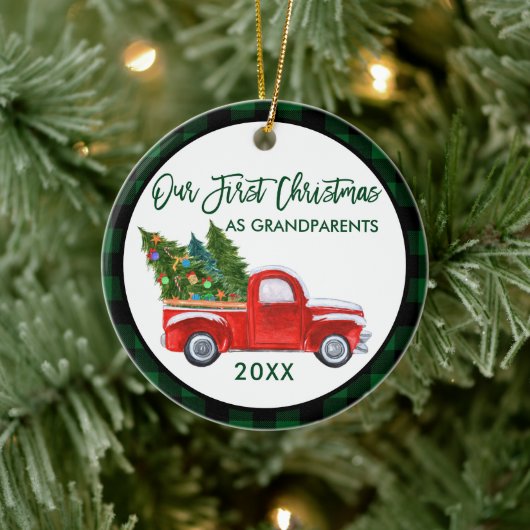 Vrachtwagen Eerste Kerstmis, grootouders Groene Ps Keramisch Ornament (Boom)