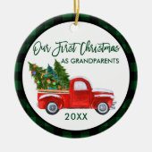 Vrachtwagen Eerste Kerstmis, grootouders Groene Ps Keramisch Ornament (Voorkant)