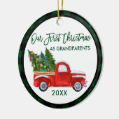 Vrachtwagen Eerste Kerstmis, grootouders Groene Ps Keramisch Ornament (Links)