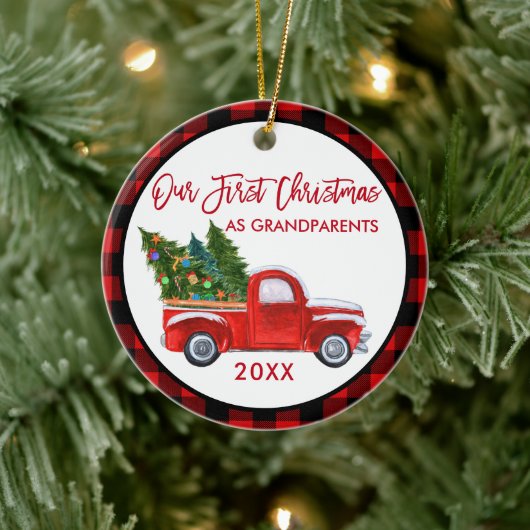 Vrachtwagen Eerste Kerstmis, grootouders Red Pset Keramisch Ornament (Boom)