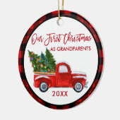 Vrachtwagen Eerste Kerstmis, grootouders Red Pset Keramisch Ornament (Links)