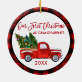 Vrachtwagen Eerste Kerstmis, grootouders Red Pset Keramisch Ornament (Achterkant)