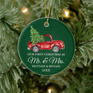 Vrachtwagen Eerste Kerstmis Mr. en Mrs Green Keramisch Ornament