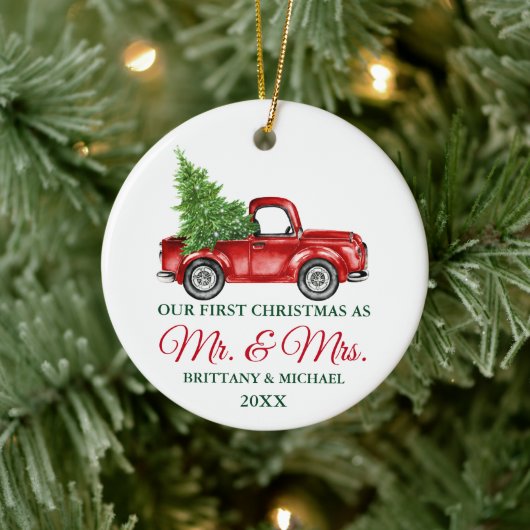  Vrachtwagen Eerste Kerstmis Mr. en Mrs. Keramisch Ornament (Boom)