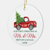  Vrachtwagen Eerste Kerstmis Mr. en Mrs. Keramisch Ornament (Links)