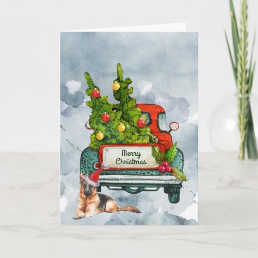  vrachtwagen en Duitse Waterverf Shepherd Art Kaart (Voorkant)